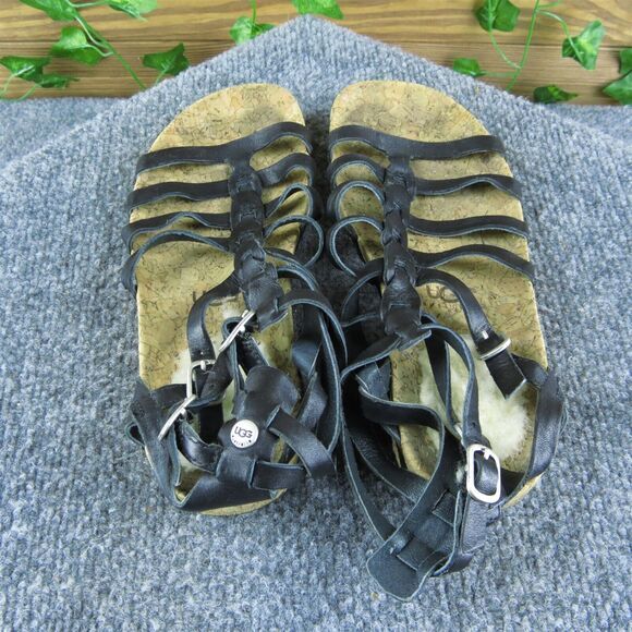 Ugg Women's Gladiator Black Leather Sz 5 Medium (B, M) Gently Used 2025 - Picture 4 of 6